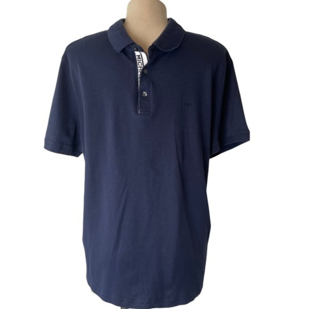 MICHAEL KORS Men's Navy/White Casual Button Up Polo Short Sleeve Size Large GUC